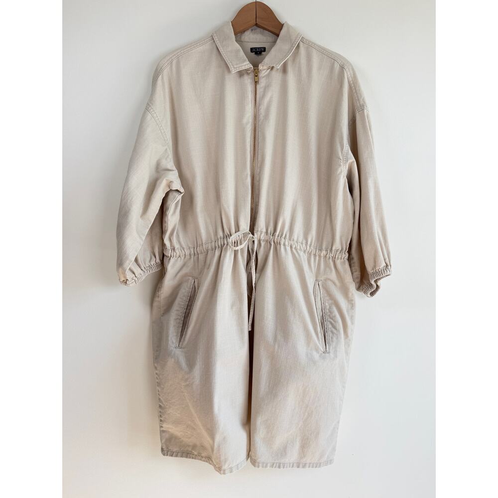 J.Crew Cinched Zip Up Shirt Dress Utility Drawstring Beige Cotton Size Medium